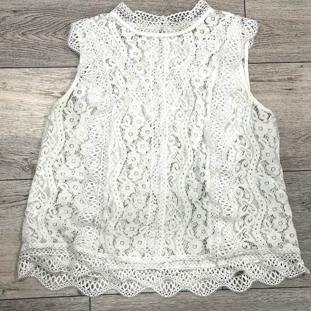 Anthropolgie ADIVA Blouse Women’s White Butterfly Lace Sleeveless Sheer Romantic